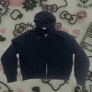 GARAGE BLACK CROPPED ZIP UP HOODIE S Y2K STREETWEAR BAGGY